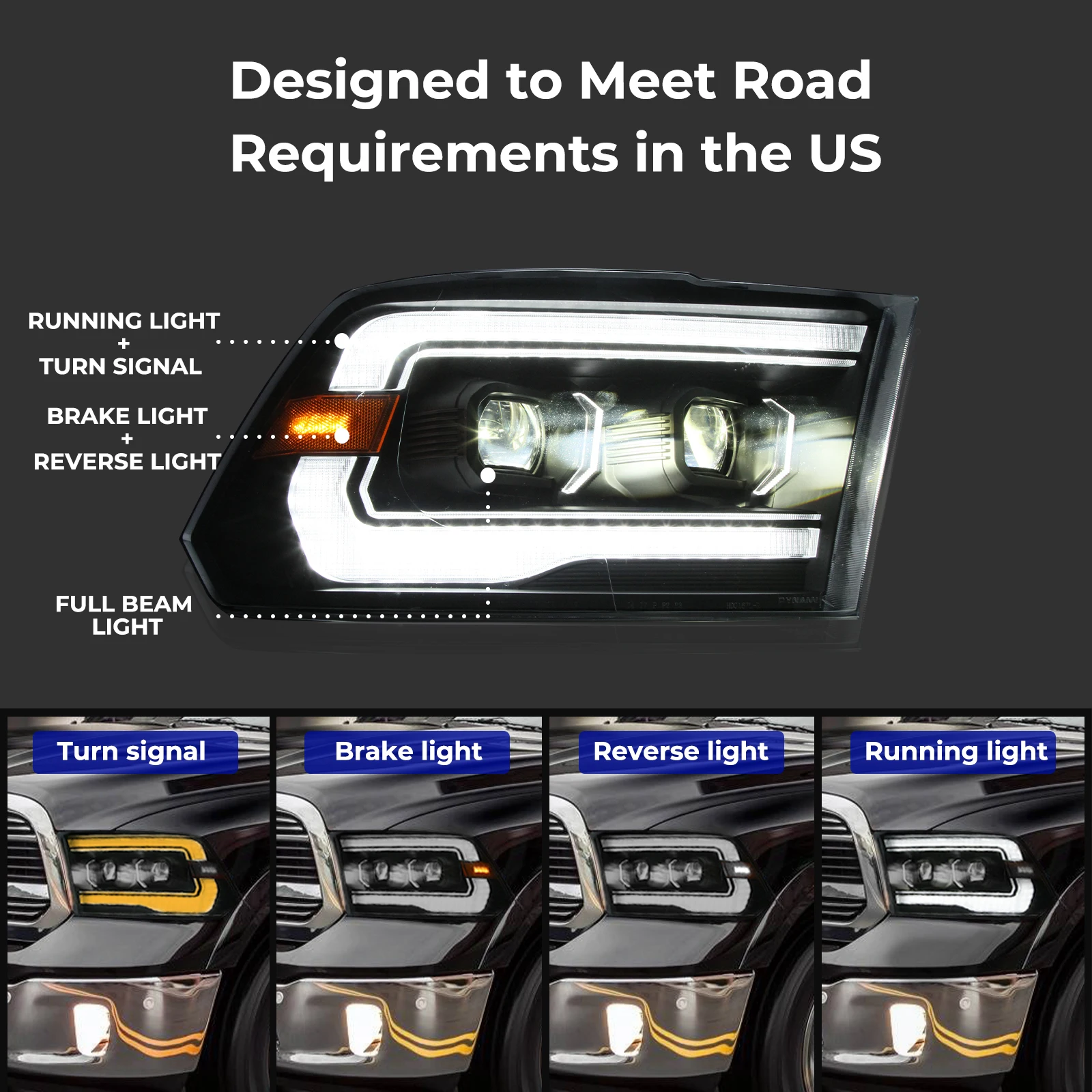 Fabrik-LED-Scheinwerfer für 2009–2018 Dodge RAM 1500, 2013–2018 Dodge RAM 1500 2500 Scheinwerfer mit sequentiellem Blinker