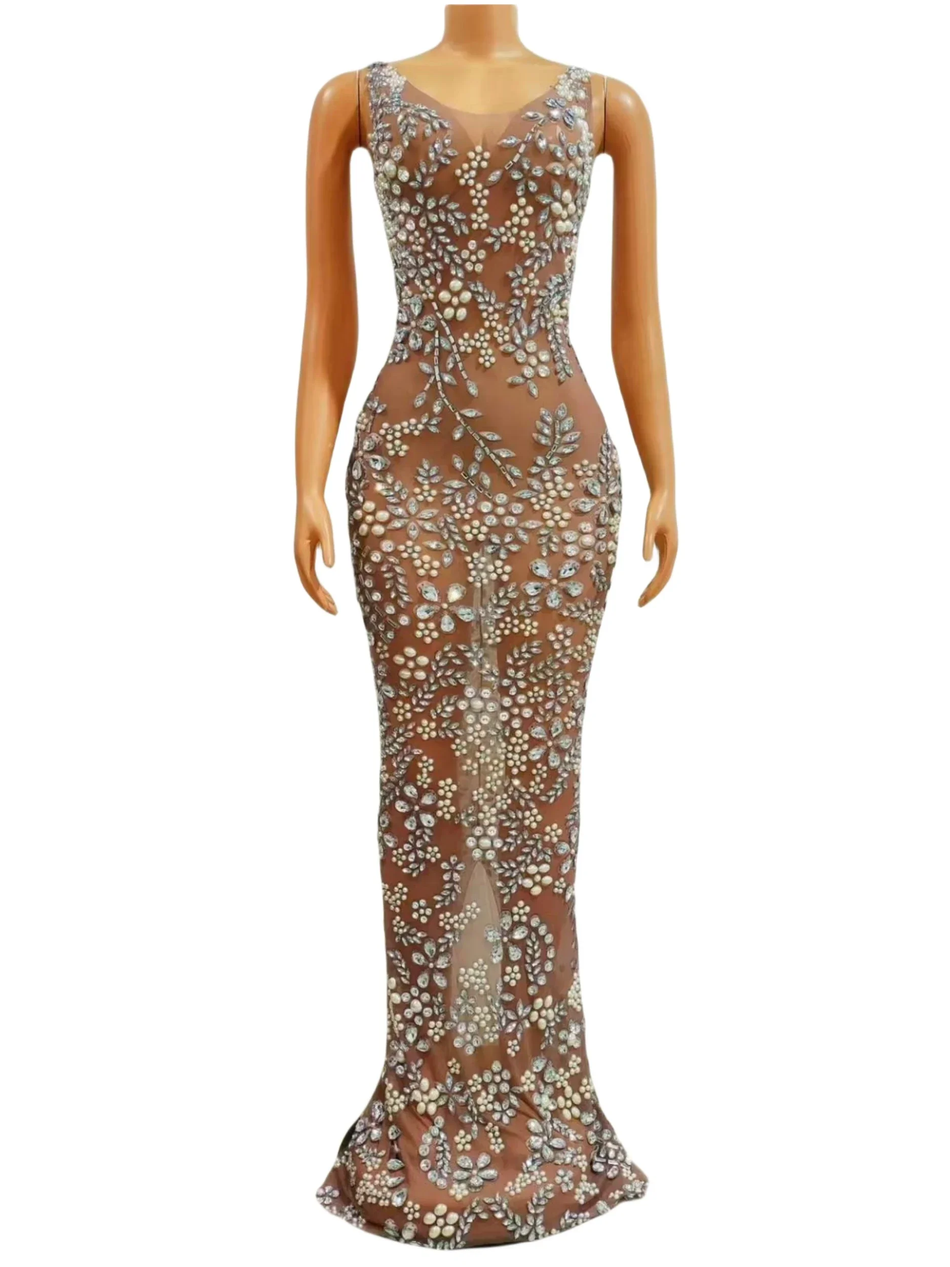 Sparkly Floor Length Dress For Women Plum Blossom Rhinestone Party Birthday Stage Performance Costume Night Out Date Festival