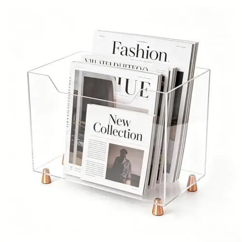

Clear Acrylic Magazine Organizer With Metallic Feet For Living Room, Bathroom And Office Use