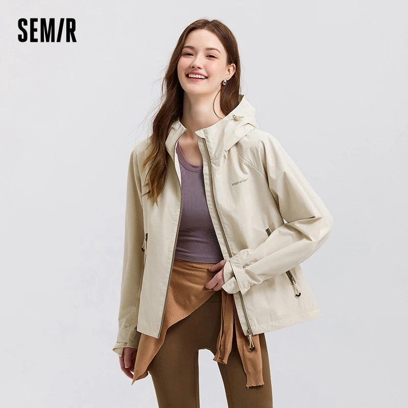 Semir Outerwear Women Three-proof Windproof Spring 2025 New Raglan-sleeved Hooded Jacket Fashionable