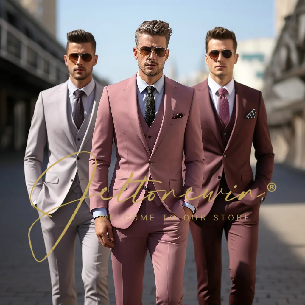 

Lapel Men Clothing 3pcs/set Business Suit Wedding Sleeve Men's Size Sets Slim Meeting Office Color Suits For Men