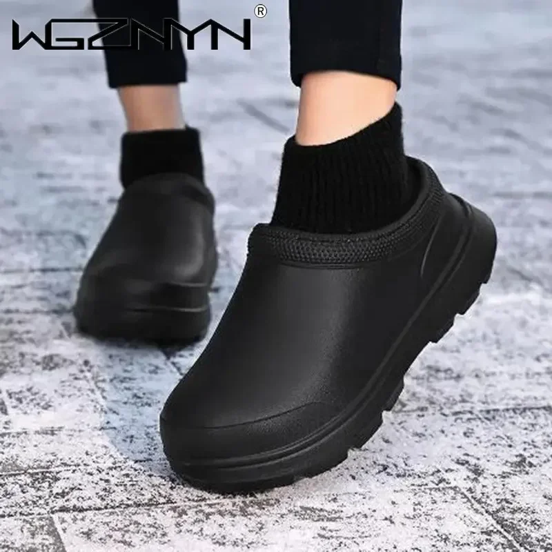 2023 Winter Fur Hotel Kitchen Men Women Non-slip Waterproof Oil-proof Work Cotton Cook Chef Garden Beach Shoes Plus Size 36~45