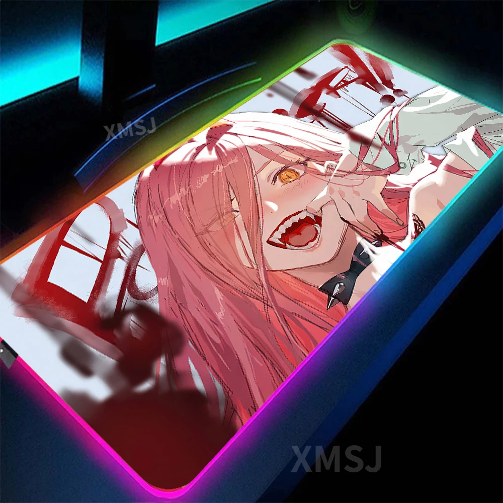 

Chainsaw Man RGB Anime Mouse Pad PC Gamer Desk Pad Gaming Accessories Large Mouse Pad LED Backlit Keyboard Carpet Laptop Deskmat