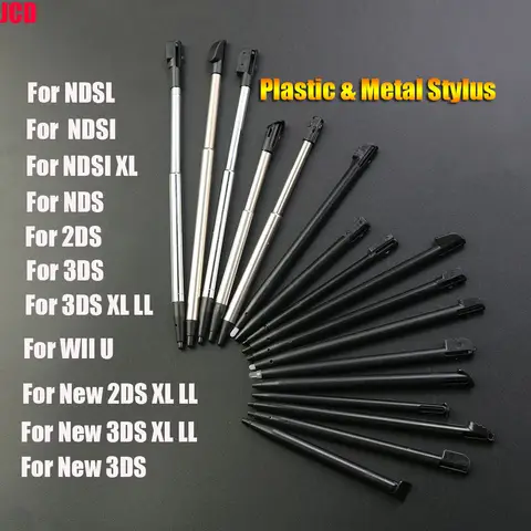 Pena telescópica do stylus do tela táctil do metal, caneta plástica preta, 2DS, 3DS, LL, XL, novo, NDSL, NDSi, NDS, Wii, 1PC