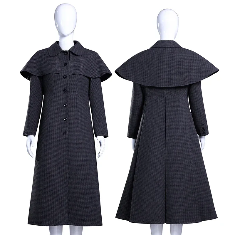

Wednesday Cosplay Costume Halloween Woollen Coat Women Trench Carnival Party Comic-con Role Playing Outfits
