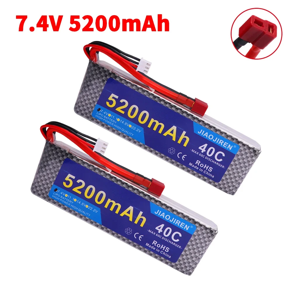 7,4 В 60C 5200 мАч Lipo аккумулятор с разъемом Deans T XT60 для радиоуправляемых дронов, квадрокоптеров, вертолетов, лодок, запасных батарей