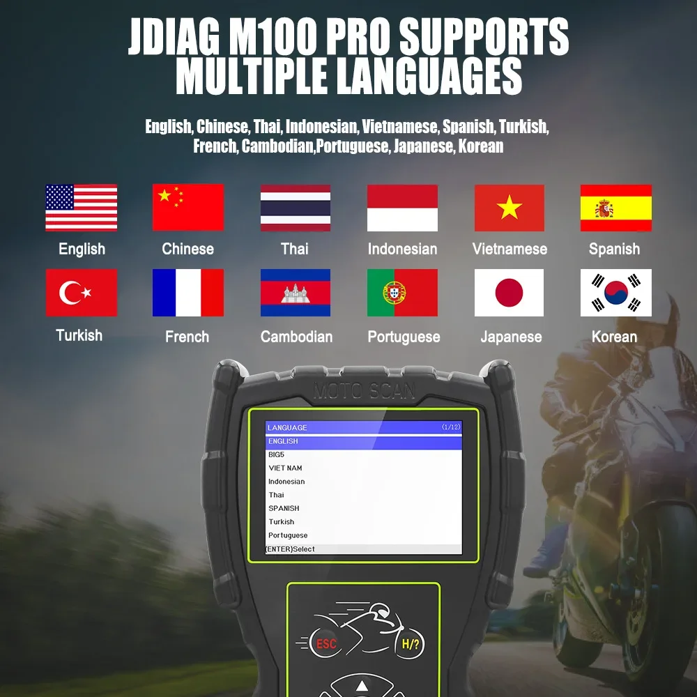 Escáner de diagnóstico para motocicletas VESSTEK-JDiag M100 Pro OBD2 para BMW, Kawasaki, Yamaha, Suzuki, KTM, lector de códigos para motocicletas