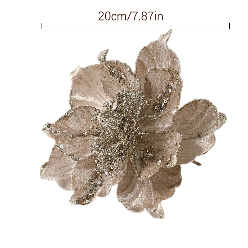 2pcs Glitter Artifical Christmas Flowers Merry Christmas Tree Decoration Fake Flowers For Home Christmas Decoration