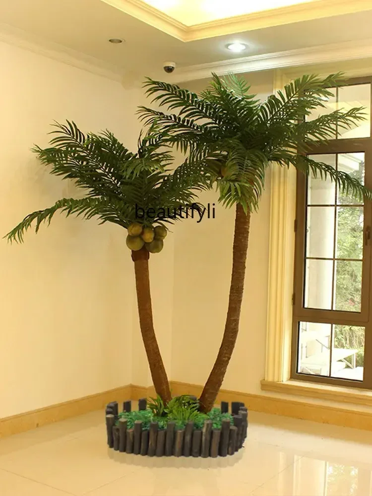 ss newzq  Coconut Tree Fake Imitative   Indoor and Outdoor Decorative Plant Hotel Floor Palm  Real-Proof Coconut Tree