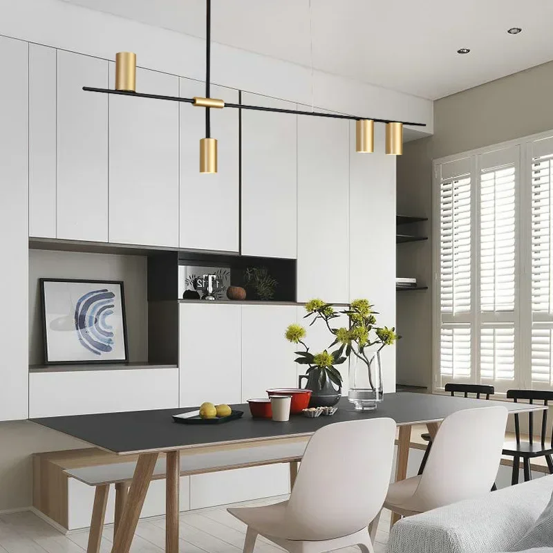 SANDYHA الشمال طويل الثريا الذهب الأسود الفن قلادة ضوء LED مصباح لطاولة الطعام غرفة المعيشة المطبخ جزيرة إضاءة داخلية