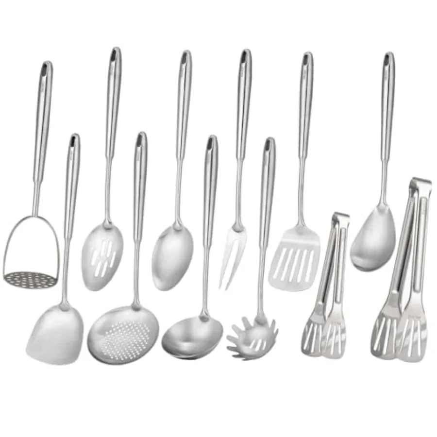 

Набор кухонных принадлежностей из нержавеющей стали 18/10 - 12 предметов, полностью металлические кухонные инструменты и 15-дюймовые приборы для сервировки - толкушка для картофеля, вилка для мяса