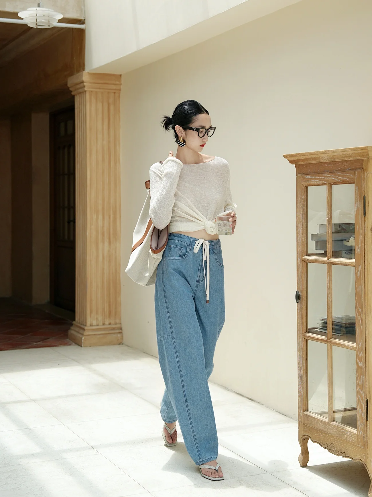 

Lemonchen Denim Player Series Summer een Dye Loose Feel Knot Denim Pants Casual High Waist Wide Leg Jeans