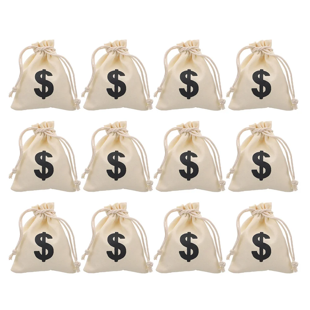 

12 Pcs Dollar Drawstring Bag Sturdy Canvas Bags Letter Sign Party Gift Pouch Small Storage for Game Props