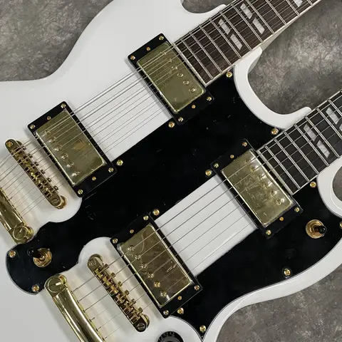 2025 White Double Neck Electric Guitar 12+6strings HH Gold Hardware Free Ship