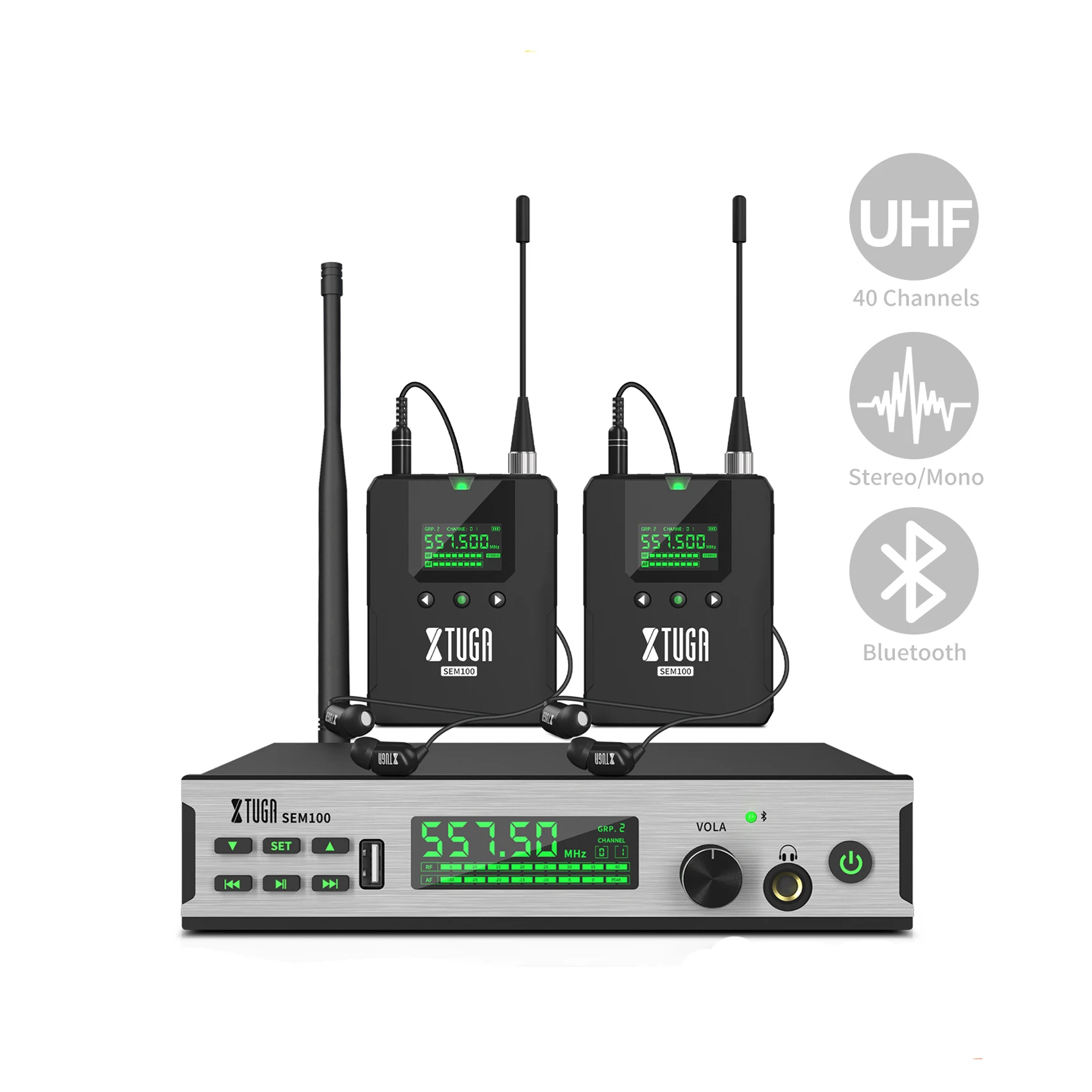 

2 Channels Transmitter professional Stereo Wireless In Ear Monitor System with 2 Bodypack