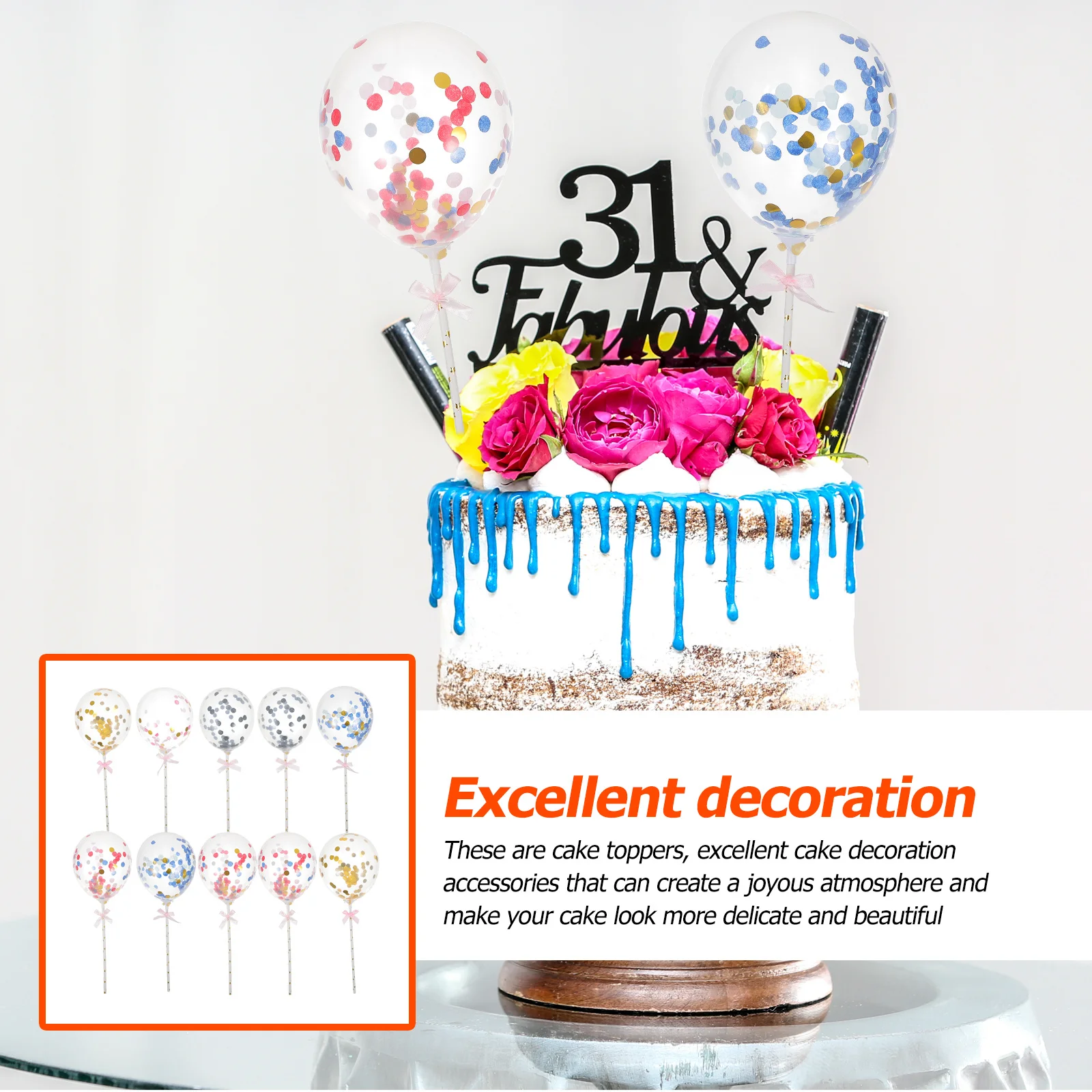 

10Pcs Assorted Color Balloon Cake Toppers High Class Material Safe to Use for Homemade Baking Decor Cake Topper