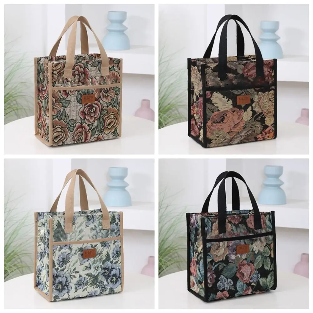

New Thickened Floral Print Lunch Bag Thermal Waterproof Insulation Bag Large Capacity Portable Handbag