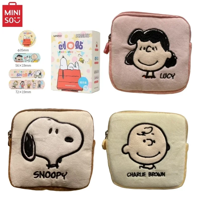 MINISO Kawaii Snoopy Square Small Storage Bag Kawaii Sundry Storage Bags Cartoon Cute Waterproof Band Aid Breathable Woundplast