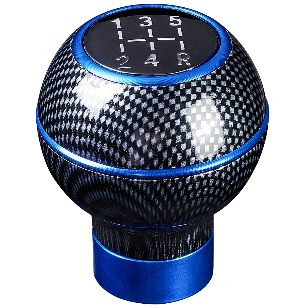 Blue Carbon Fiber Look Aluminum Gear Shift Knob Fit Universal Manual Transmission Vehicle 5 Speed with 3 Rubber Adapters