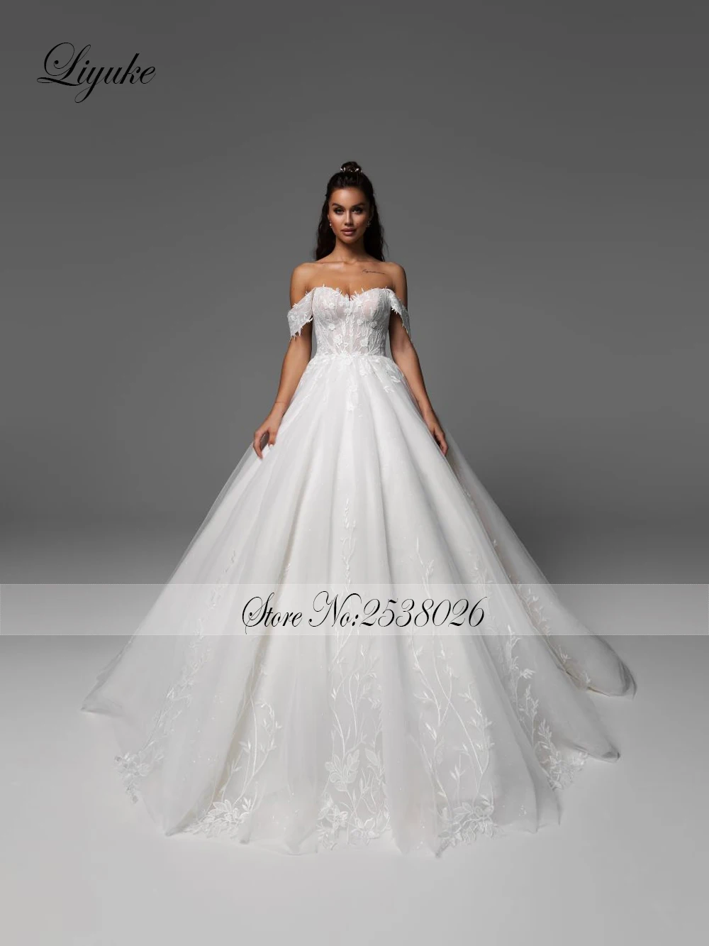 Liyuke Simple Style A Line Wedding Dress With Sweetheart Off Shoulder Sleeves Appliques Lace Bridal Gowns