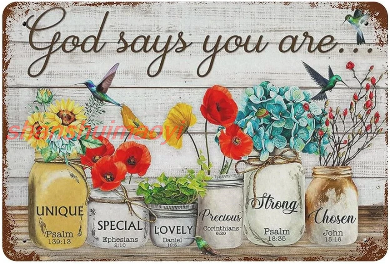 Habilboi God Says You are Flowers Mason Jar Sunflower Humming Bird Poster Vintage Metal Tin Sign Farmhouse Kitchen Wall Co ASC