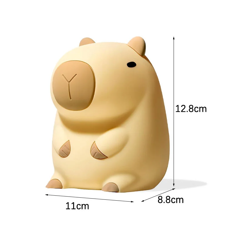 Capivara Cartoon Night Light, lâmpada de silicone macio com controle recarregável e toque, Capivara Forma Lâmpada