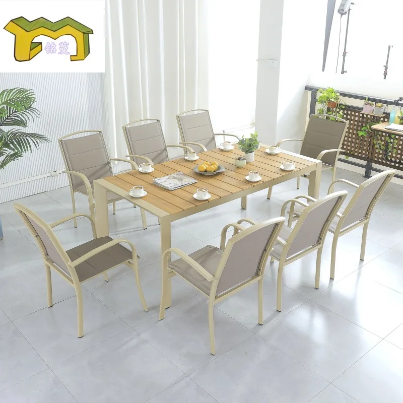 Outdoor tables and chairs plastic wood furniture patio dining table open-air balcony table and restaurant outdoor