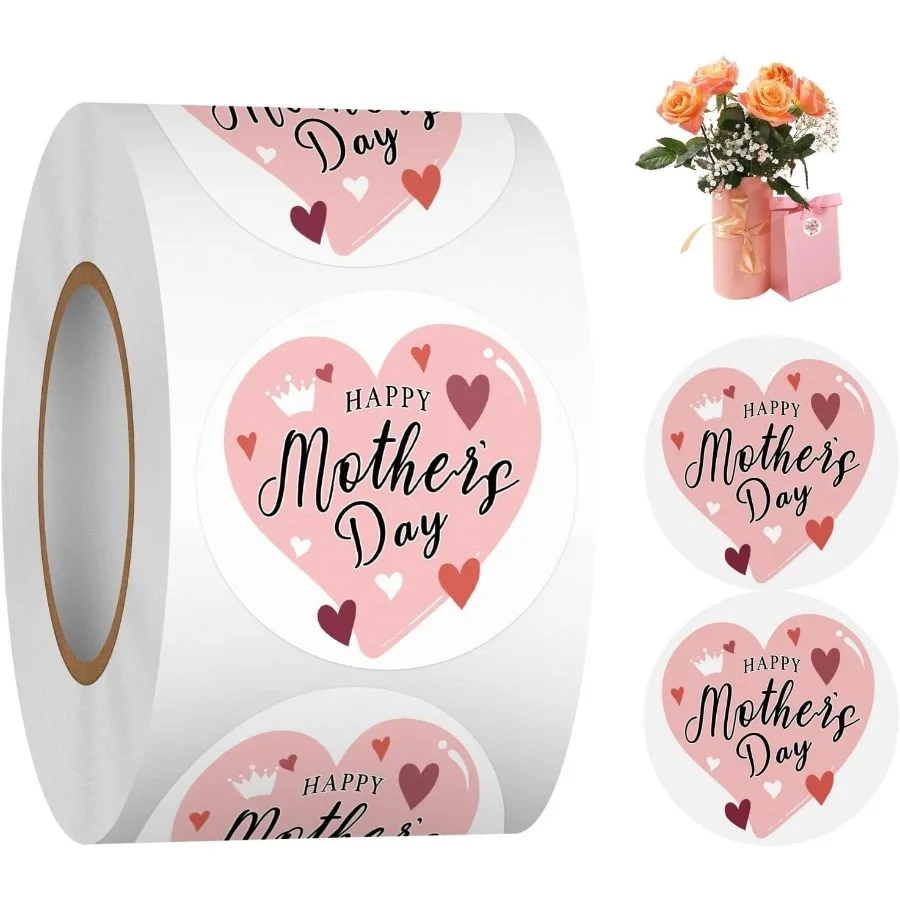 

Happy Mother's Day Label Stickers Roll 1.5 ih 500 Pcs Love Heart Mothers Day Stickers Gift Tag Stickers for Envelope Seals Part