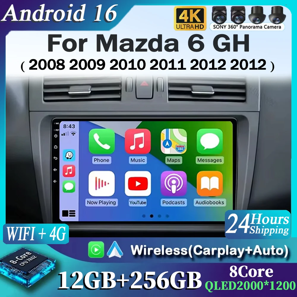 

For Mazda 6 GH 2008 2009 2010 2011 2012 2012 Carplay Auto Android 16 Car Radio Multimedia Video Player Navigation No 2Din 2 Din
