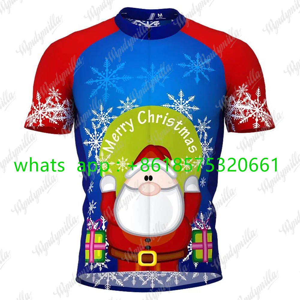 

Christmas Men's Cycling Jersey Short Sleeve Breathable Mesh Sweatshirt Maillot Ciclismo Santa Claus Cartoon Fun Bicycle Clothing