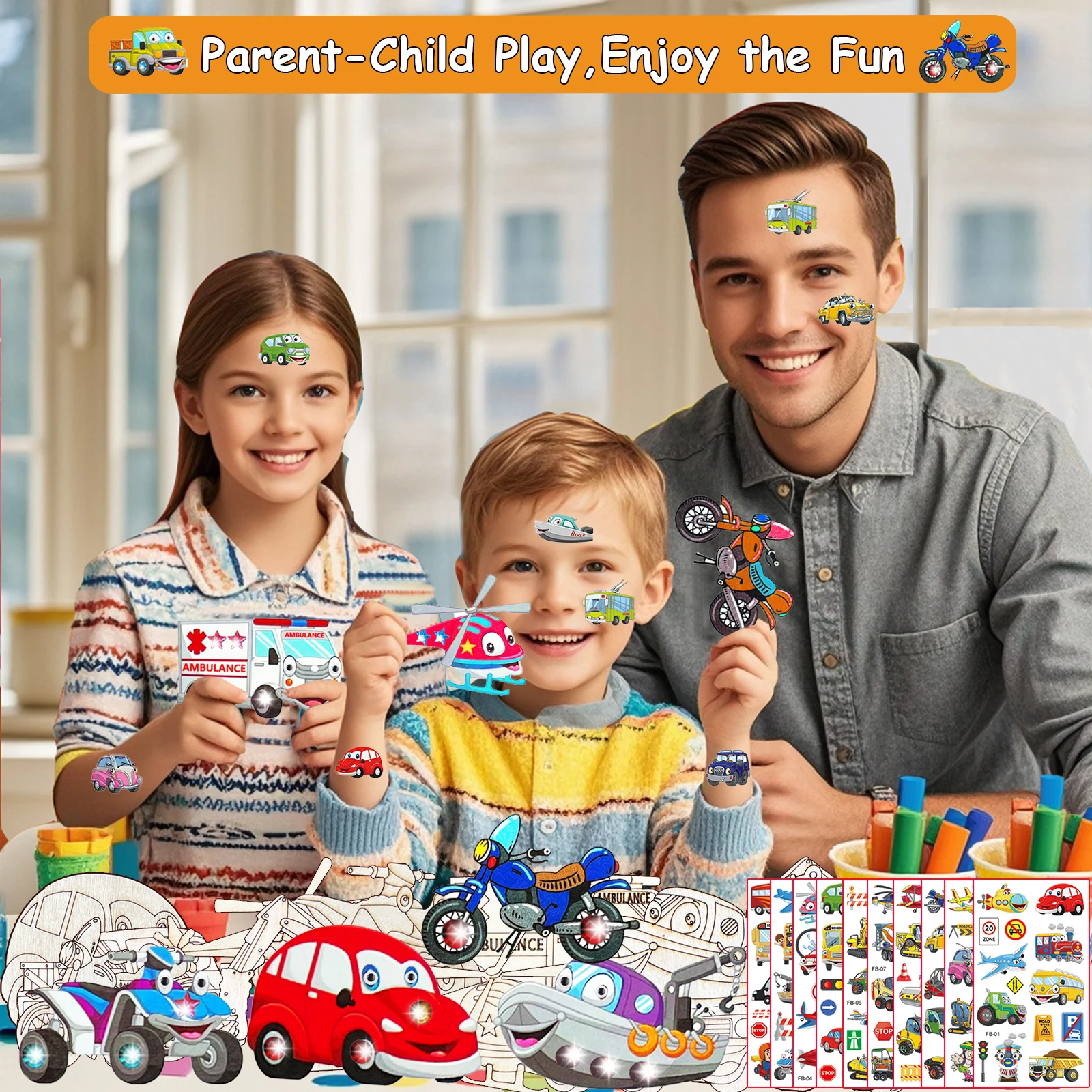 Conjunto de artesanato de 270 peças - Conjunto de transporte de madeira DIY, artesanato em madeira - artesanato criativo para festa de aniversário