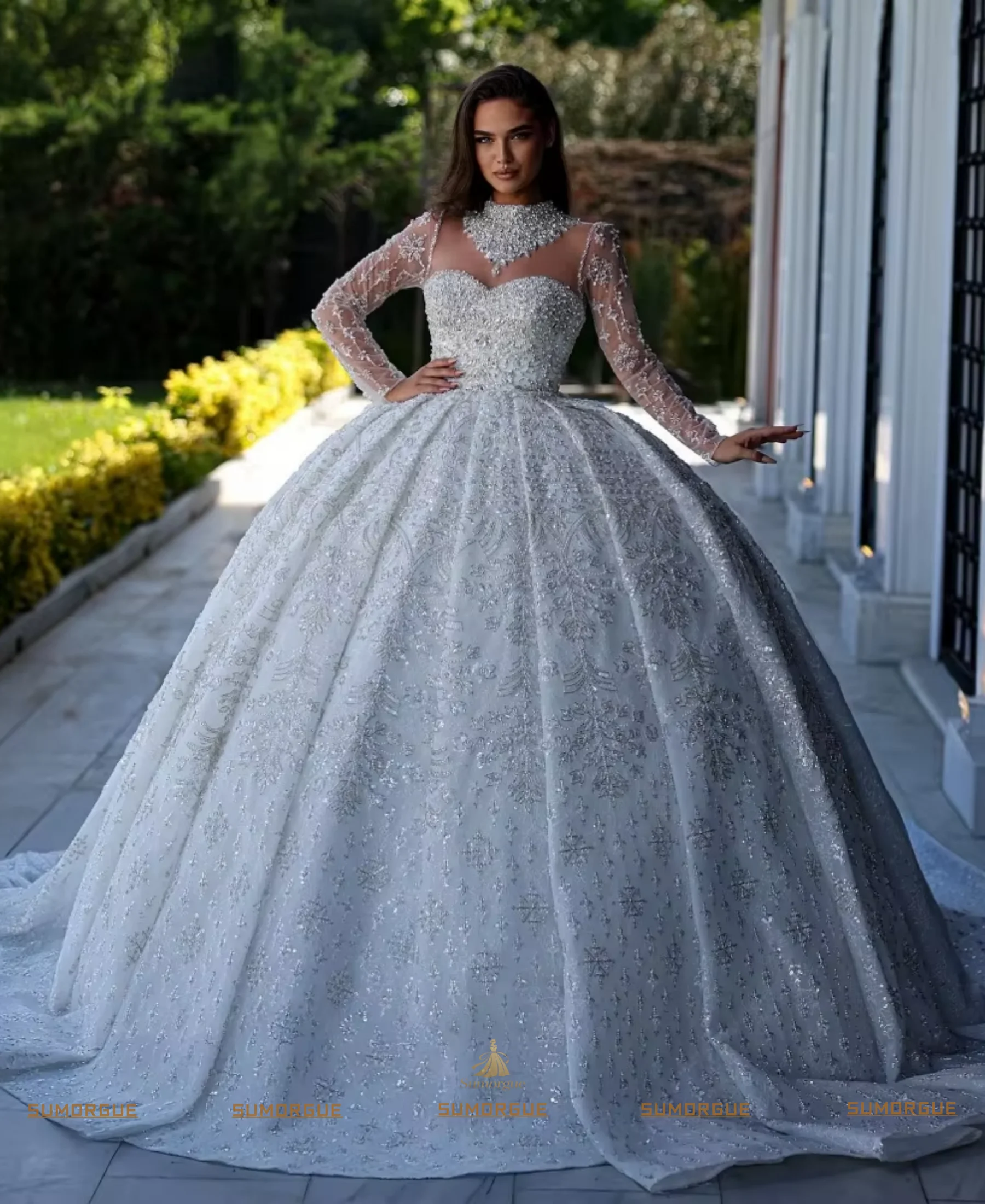 Luxury Ball Gown Wedding Dress Charming Long Sleeve Bridal Gown Shiny Beaded Princess high-end Customized Vestidos De Noiva