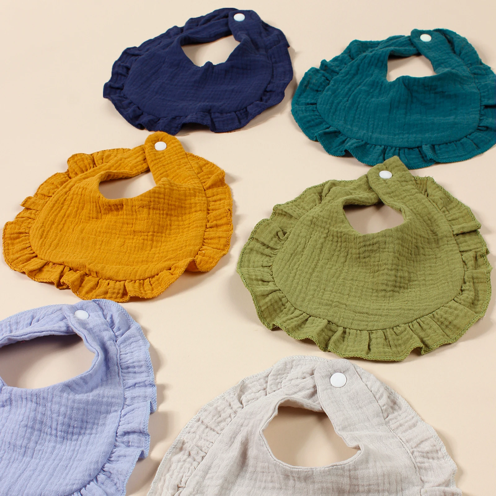 6pcs Wholesale Baby Security Cotton Ruffle Bibs Breathable Absorption Saliva Towels