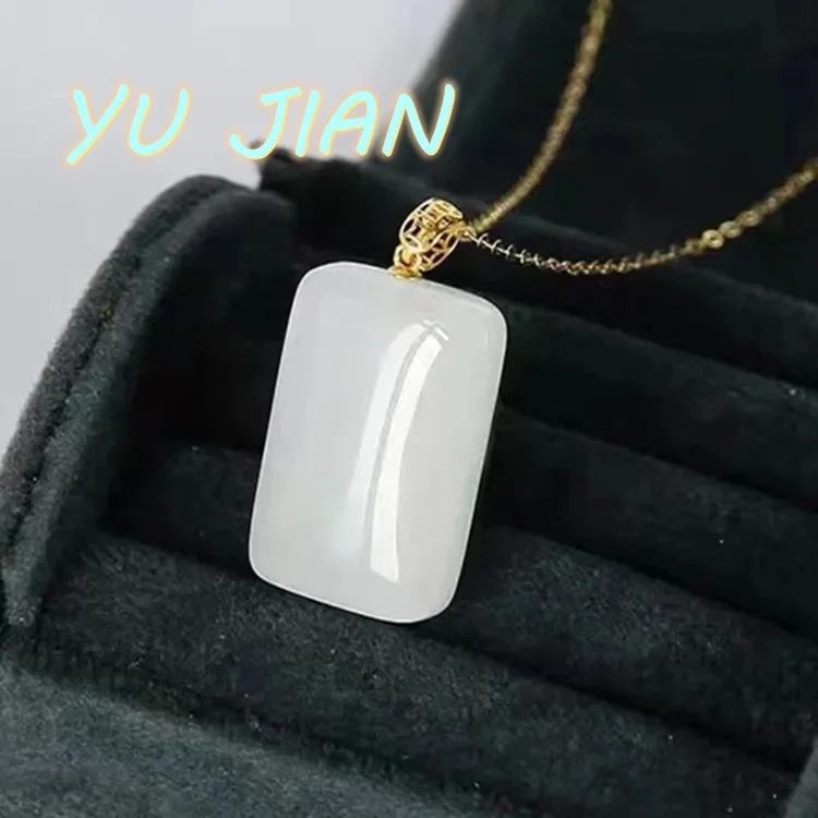New Product Natural Authentic Hetian Jade Brand Pendant Quality White-Jade Lucky Charm Fengshui Neck Chain Necklace Fine Jewelry