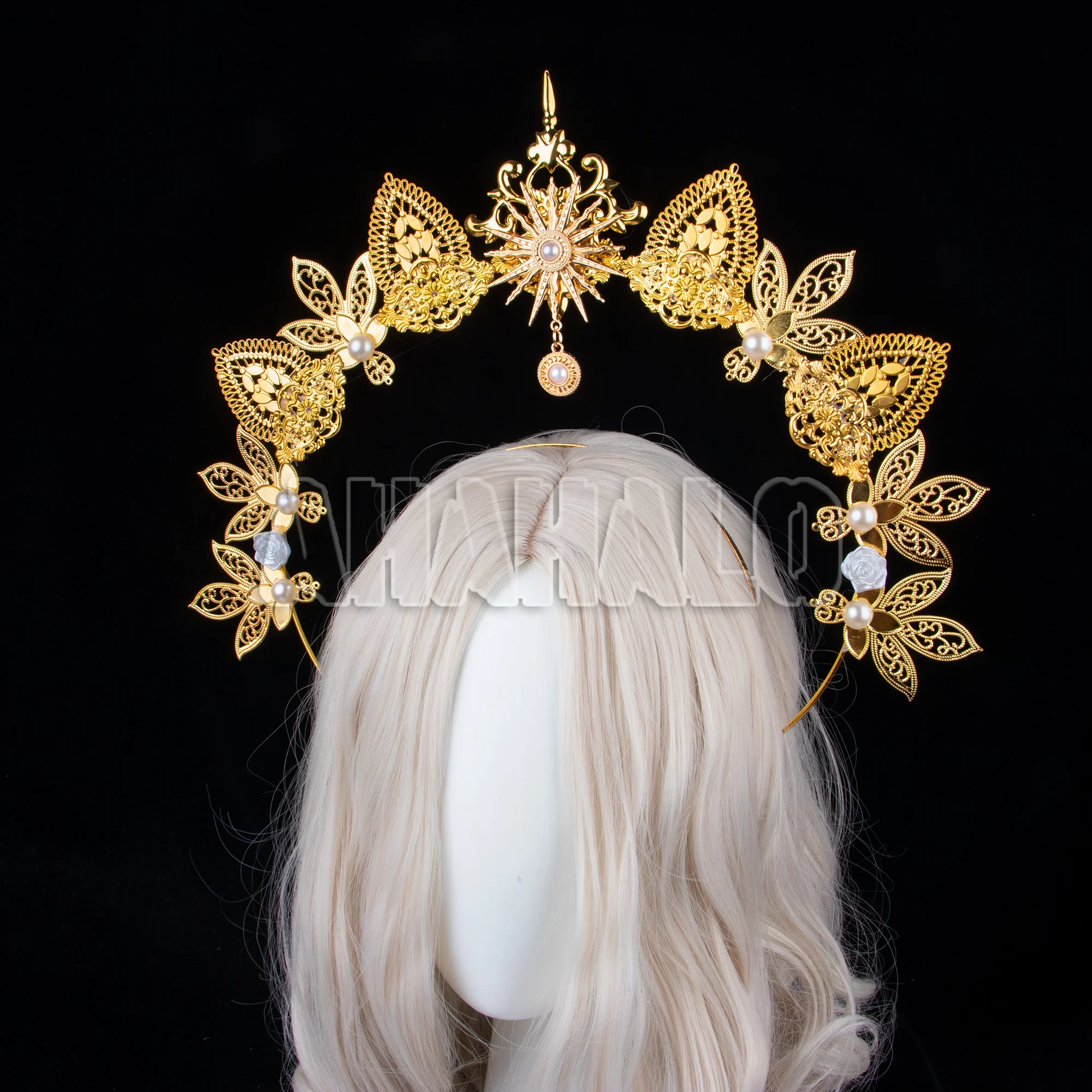 KC Gold Halo Crown Headpiece Mary Apollo Sun Goddess Halo Headwear Halloween Party Women Girls Photography Props