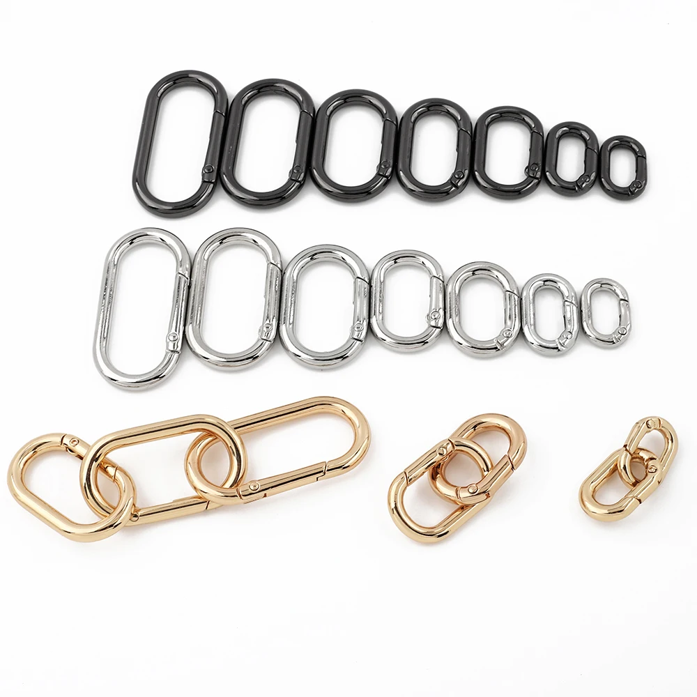 5pcs Oval Spring O Ring Metal Snap Clasp Clip Openable Bag Strap Buckle Connect Keyring Pendant Dog Chain Key Rings Carabiner