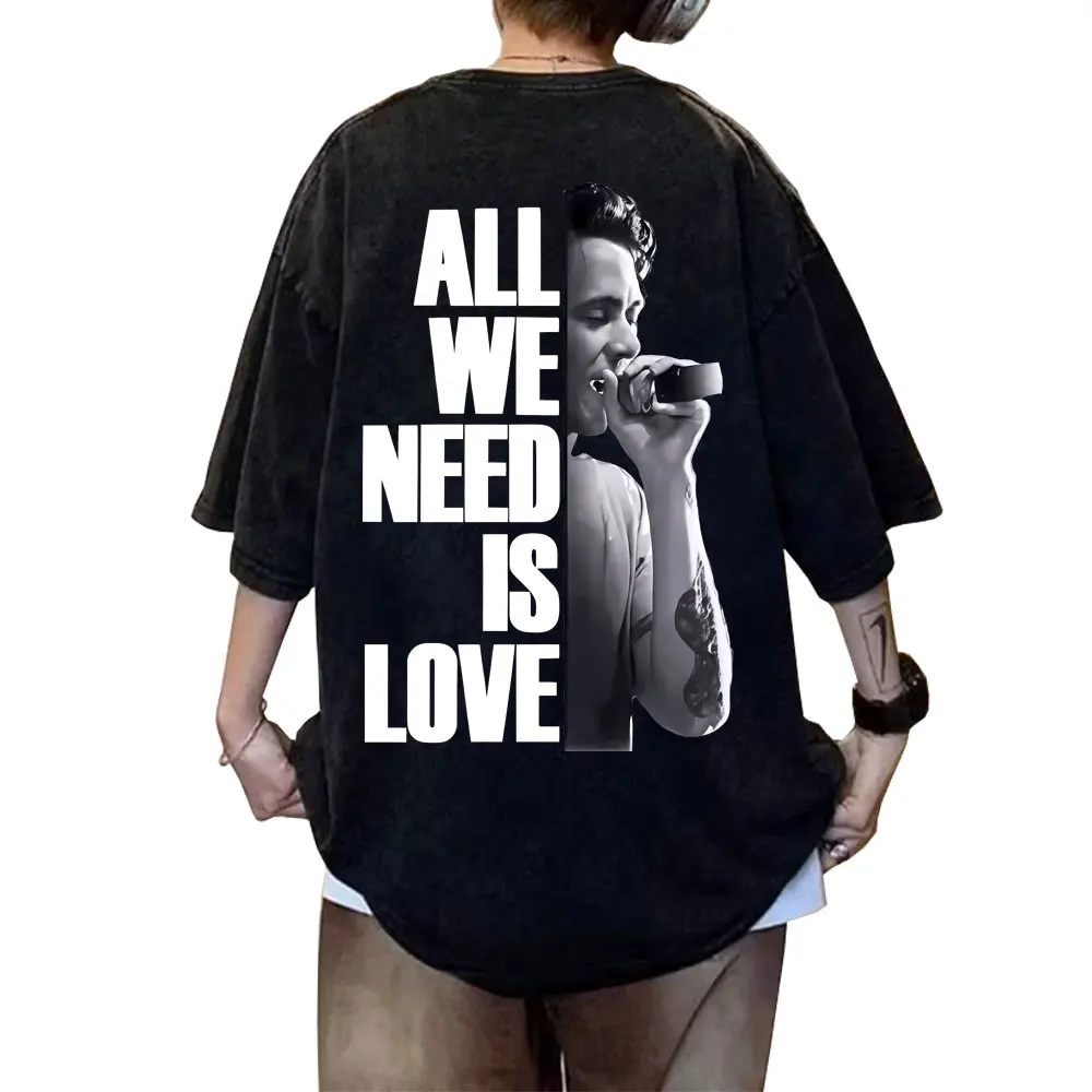 

Washed Vintage Rapper Canserbero Face Graphic T-shirt All We Need Is Love T Shirt Men Women Hip Hop Fashion Oversized T-shirts