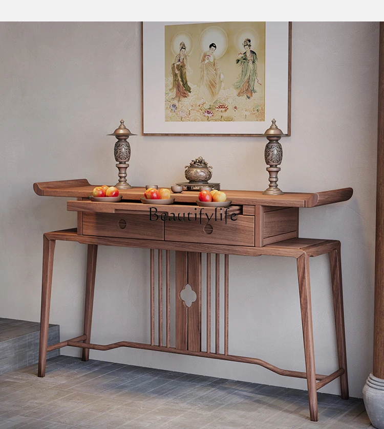 

New Chinese solid wood table for incense case household black walnut entrance table Buddha table
