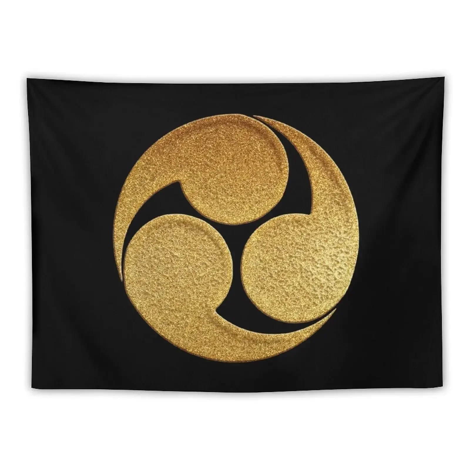 Hidari Mitsu Tomoe Kamon in Gold Seal Tapestry Carpet On The Wall Wall Decorations Tapestry