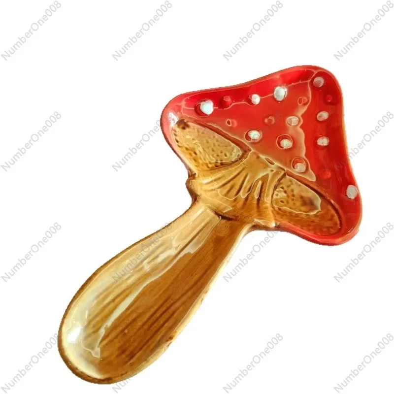 Long Handle Mushroom Ceramic Utensil Set Cute Dessert Plate Snack Fruit Dish Home Kitchenware
