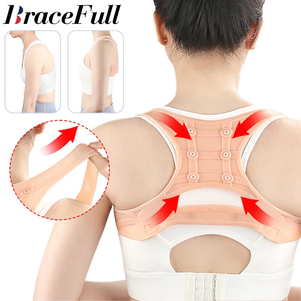 

Silicone Magnetic Posture Corrector For Men Women- Adjustable Upper Back Brace For Clavicle Support and Providing Pain Relief