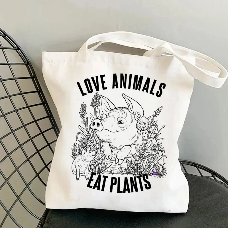 

Bolso de hombro con estampado Animal Simple bolsa de compras de lona ecológica de gran capacidad portátila la modacerdo