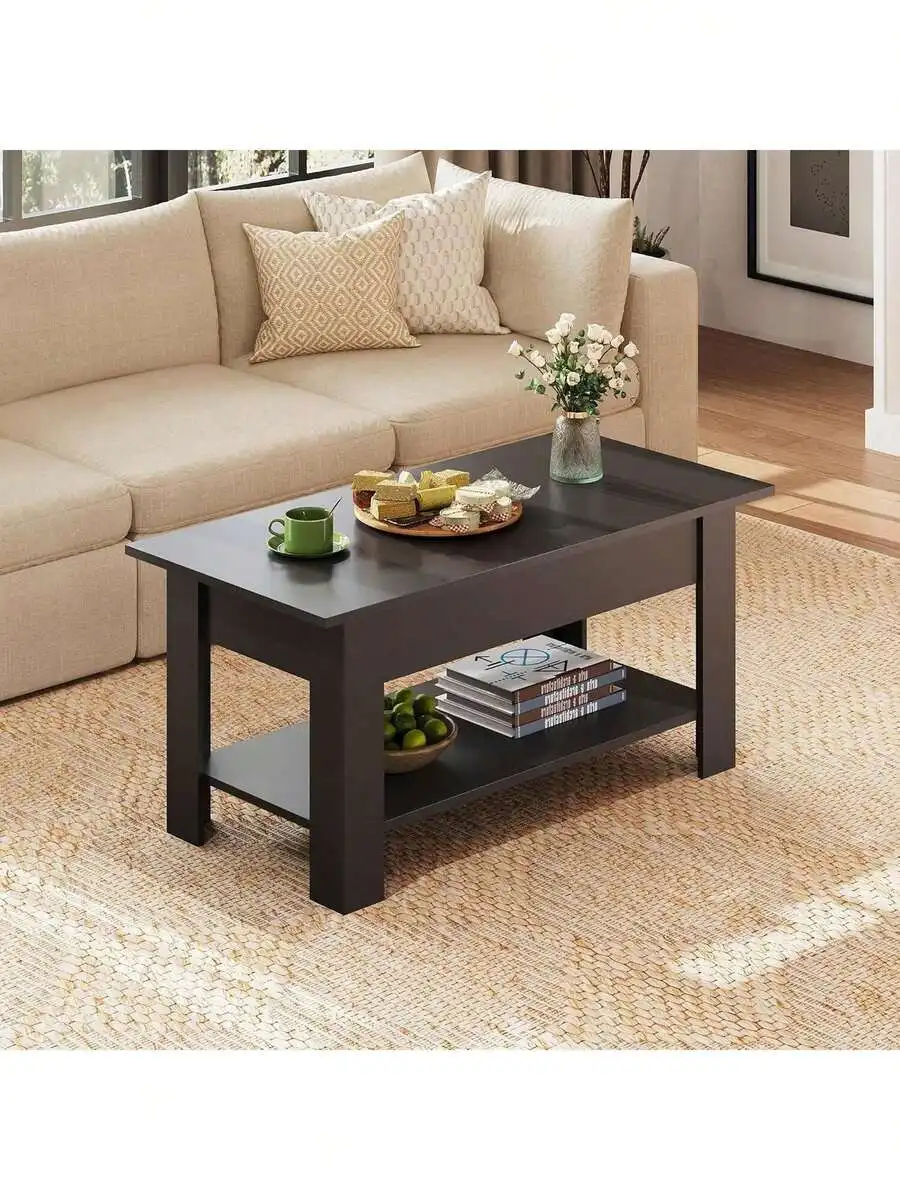 WLIVE 39 Inch Lift Top Coffee Table With Hidden Storage Compartment & Open Shelf, Rustic Wood Coffee Table With Storage For Livi