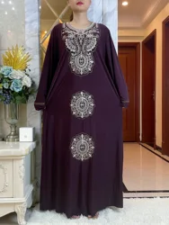 Vestido preto elegante manga comprida Abaya de oração para muçulmanos, mulheres islâmicas, roupas bordadas strass, veste árabe e turca, Dubai, 2023