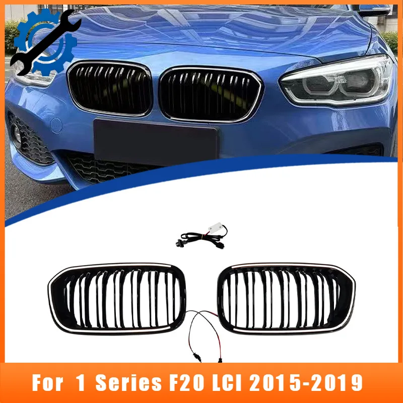 

Double Slat Gloss Black Illuminated Split Kidney Grille For BMW 1 Series F20 LCI 2015-2019 LED Light Front Grill Mod Accessory