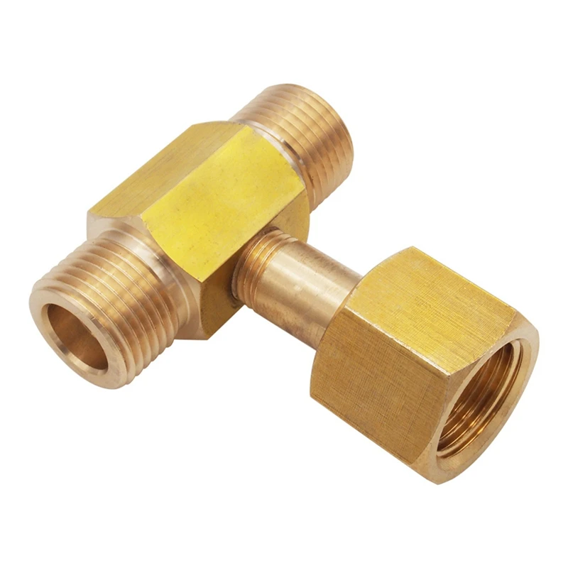 

A50I W21.8-14 CO2 Tank Bottle Brass Threaded Tee Fitting 3 Way Connector Charging Fill Adaptor For Beer Homebrew Aquarium