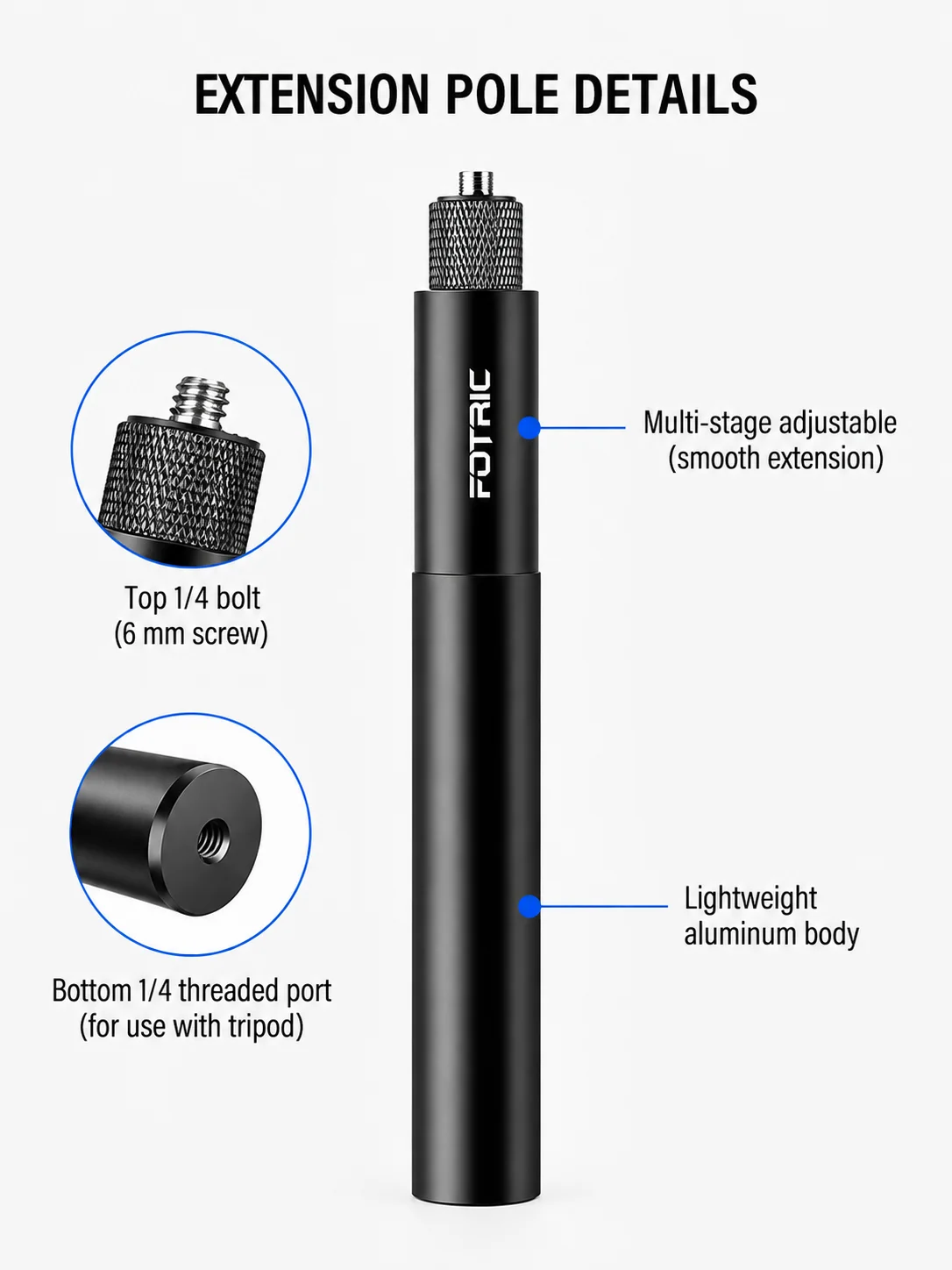 FOTRIC 73cm Invisible Selfie Stick Bullet Time Rotating Handle Tripod/Extended Pole for Insta360 X5 X4 X3 DJI Osmo 360 Camera