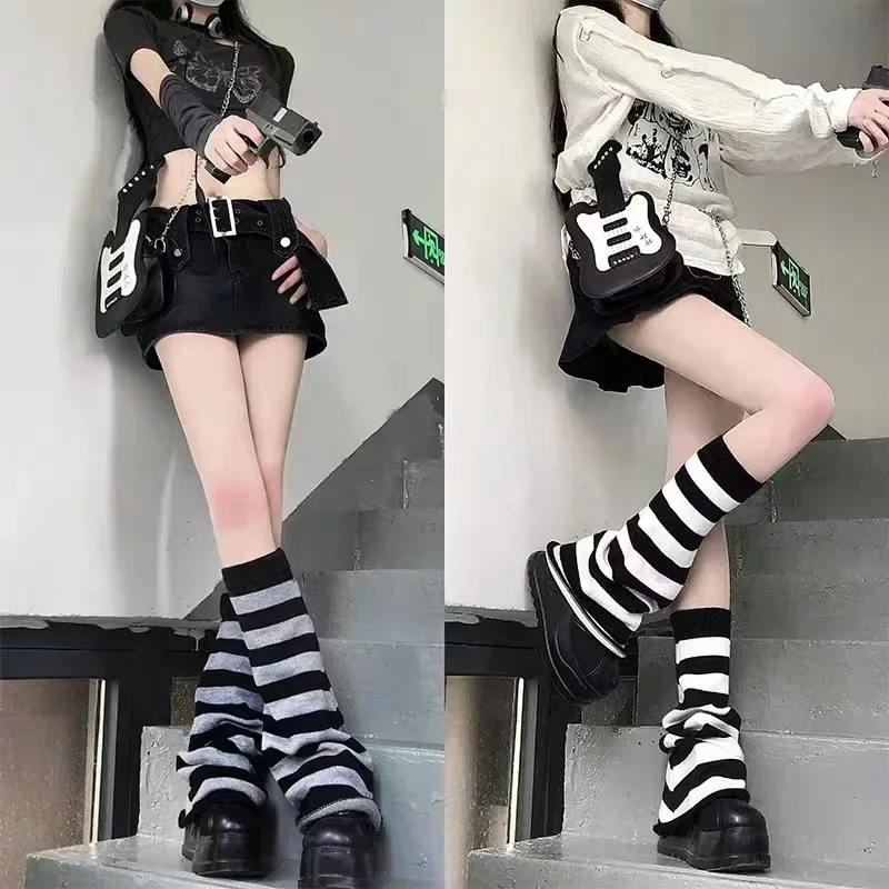 Women's Striped Leg Warmers Lolita Long Socks Knitted Leggings Japanese Winter Socks Girls' Kawaii Arm Ankle Warmers lady