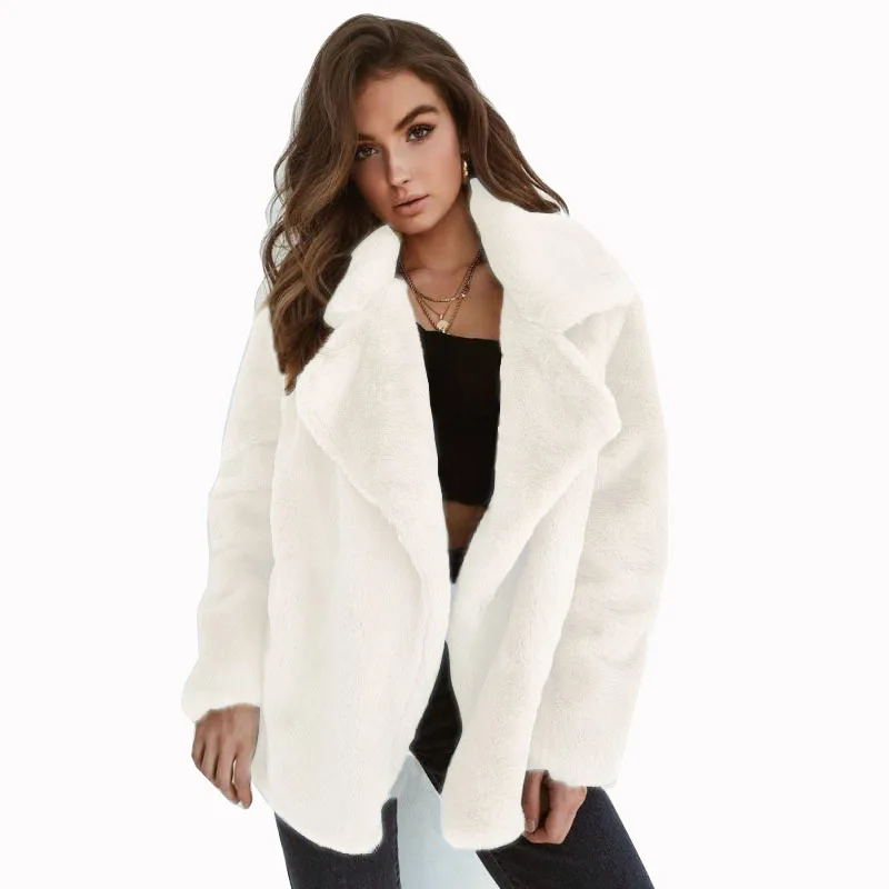 Women Faux Fur Elegant Brown Shaggy Coat Autumn Winter Warm Plush Teddy Coat Streetwear Female White Furry Fluffy Jacket