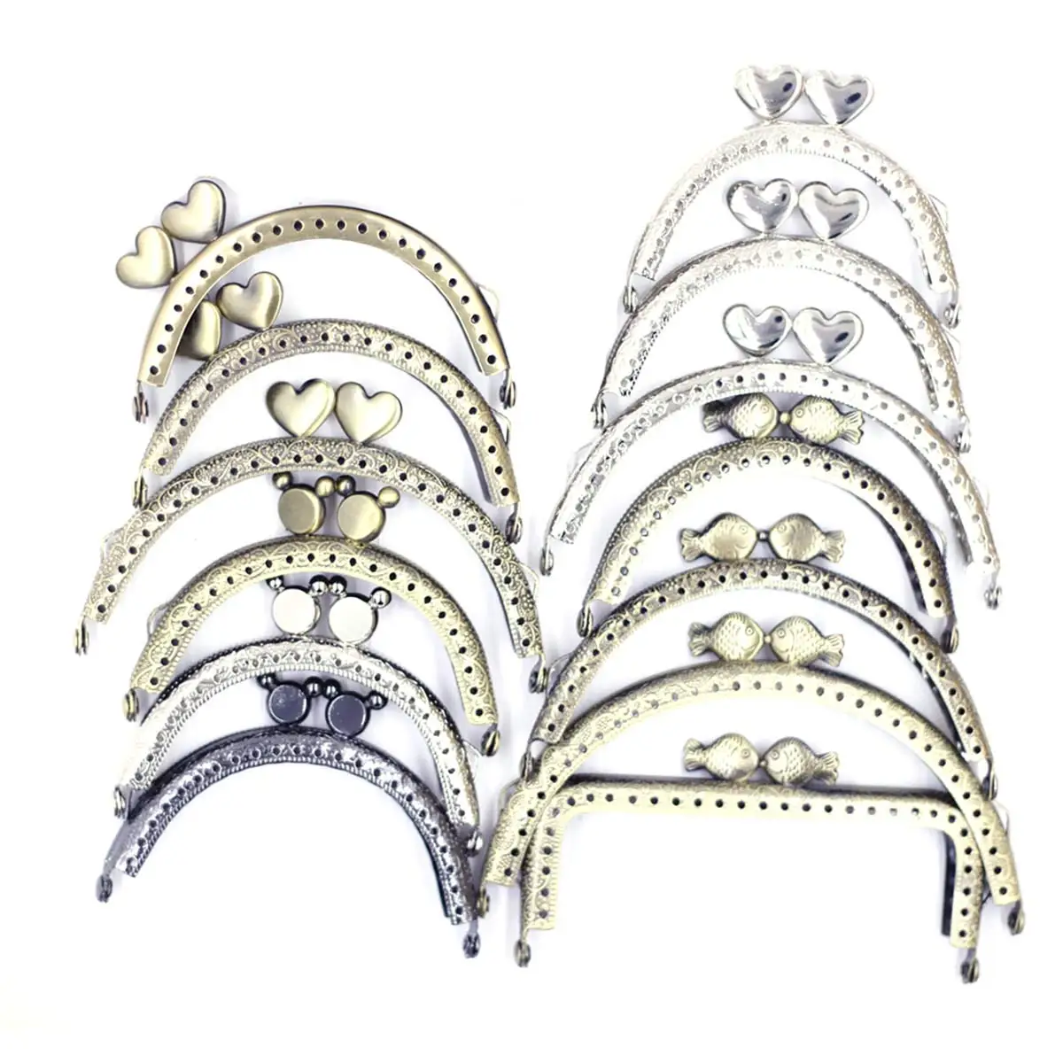 10Pcs Random Mixed Kiss Clasps Lock Mix Head Arch Rectangle Frame Clutch For Coin Purse Bag Wallet DIY Findings Size 7.5-12.5cm